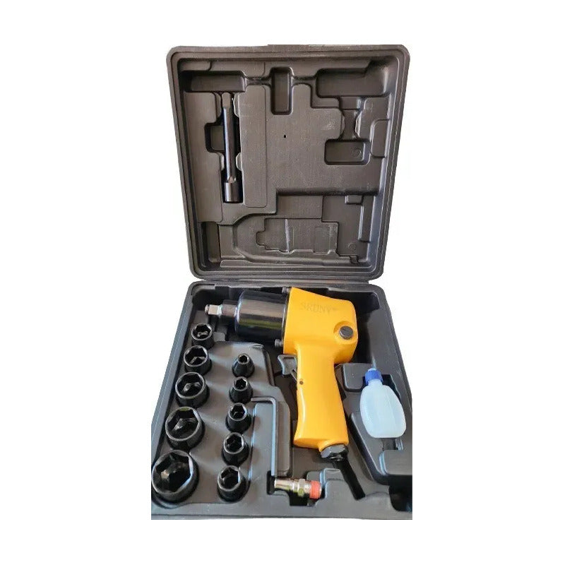 Llave Pistola De Impacto Neumatica 1/2 Maleta Accesorios Amarillo Aire