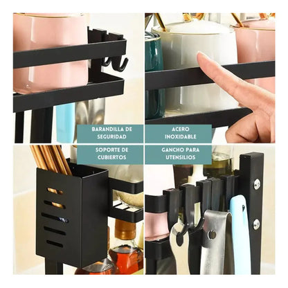 Estante Organizador De Especias Especiero 2 Niveles Multifuncional Color Negro