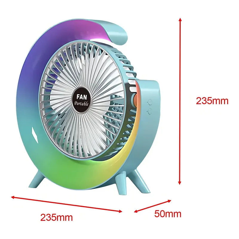 Mini Ventilador De Escritorio Portátil Irm Con Luz Led Multicolor Y Carga Usb 23.5 Cm 50hz/60hz Blanco Abs 3