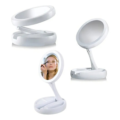 Espejo Con Luz Led Para Maquillaje Plegable + Aumento X 10 Telotenemos Espejo Redondo Circular Giratorio Para Maquillaje Blanco