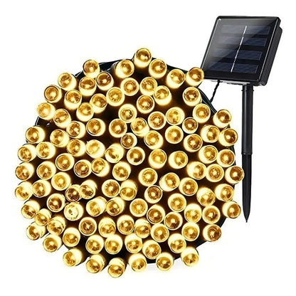 Luces Guirnalda Solar 200 Led Calidas Calido 20m Navidad Dorado
