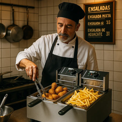 Freidora Electrica Eoland Capacidad 12 Litro Aceite Industrial Papas Fritas Plateado 50hz