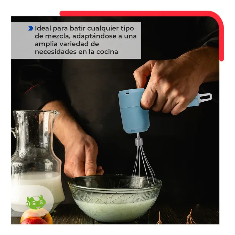 Mini Batidora De Mano 2 En 1 Recargable Inalámbrica Usb Slim Company Batidor Eléctrico Para Huevos Cremas Color Azul 50/60 Hz