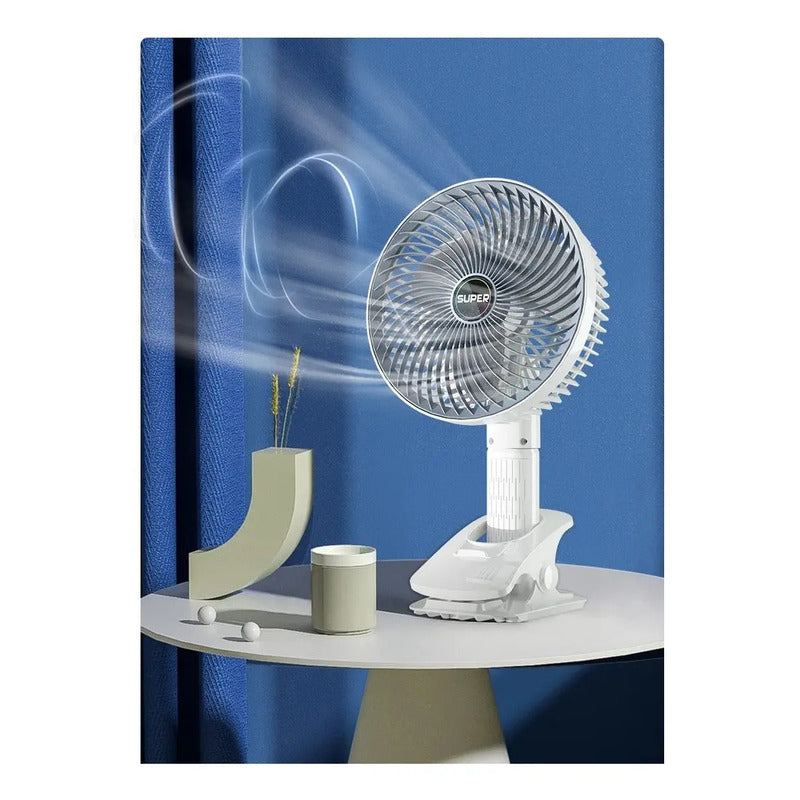Miniventilador Super Usb Con Clip Silencioso 3 Velocidades Acero Blanco 49 Cm Plástico