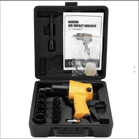 Llave Pistola De Impacto Neumatica 1/2 Maleta Accesorios Amarillo Aire