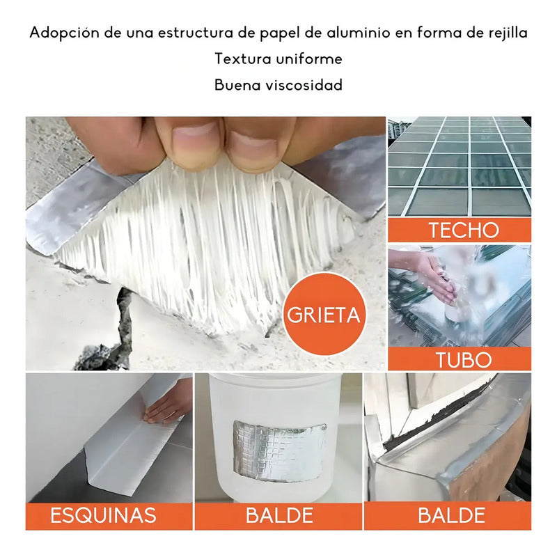 Adhesivo Cinta Tapagotera Techo Sellador Impermeabl 5cm X 5m Plateado