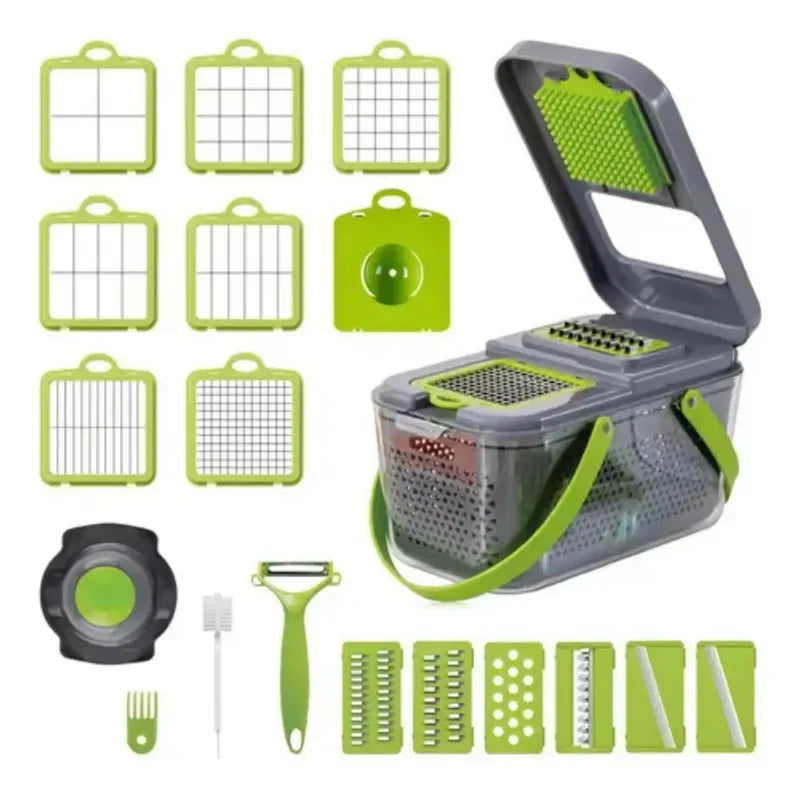 Mandolina Rallador Cortador Rápido De Verduras/frutas Con Manija 22 Pcs Multifuncion Gastromena Gris