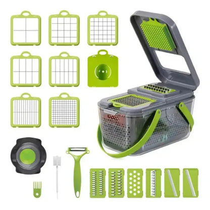 Mandolina Rallador Cortador Rápido De Verduras/frutas Con Manija 22 Pcs Multifuncion Gastromena Gris