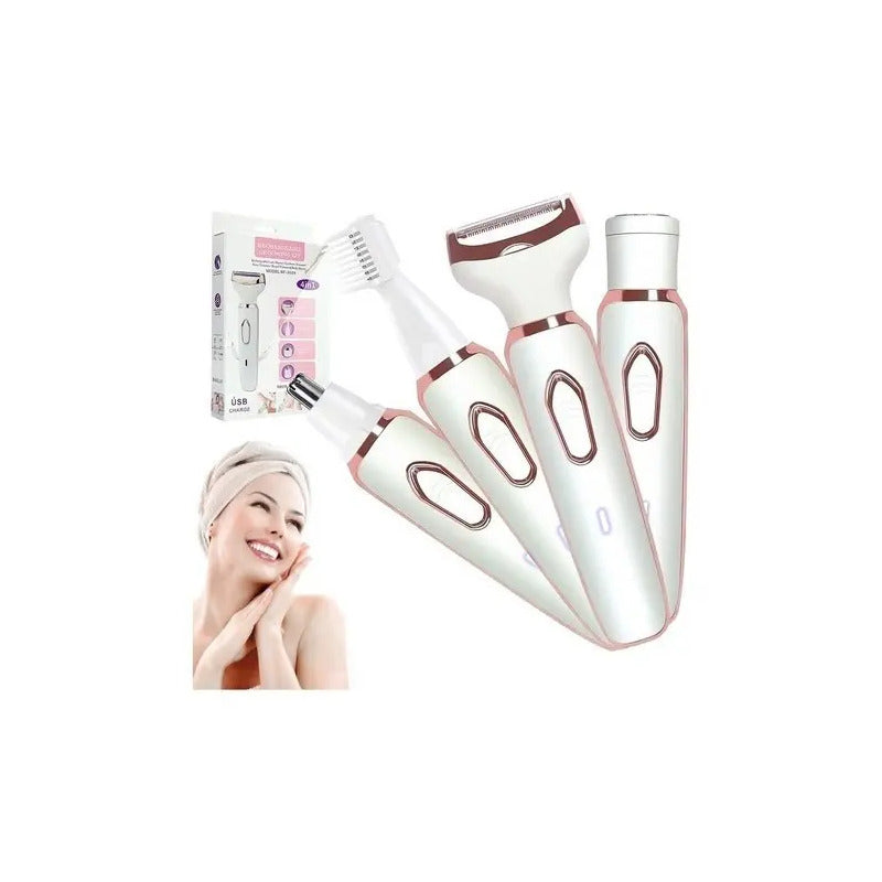 Depiladora Electrica Mujer, 4 En 1 Rasuradora Mujer Portátil Sin Dolor, Afeitadora Femenina Usb Recargable, Impermeable Ipx7, Apto Para Bikini, Axilas, Brazos Y Facial Blanco