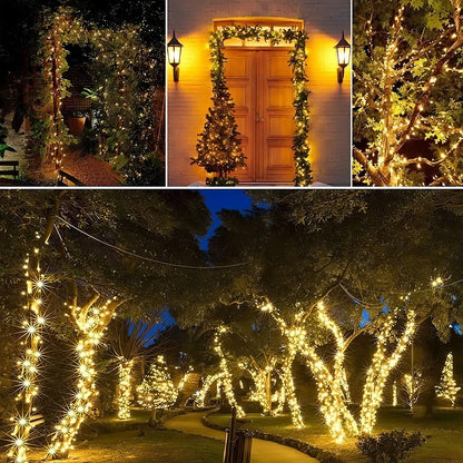 Luces Guirnalda Solar 200 Led Calidas Calido 20m Navidad Dorado
