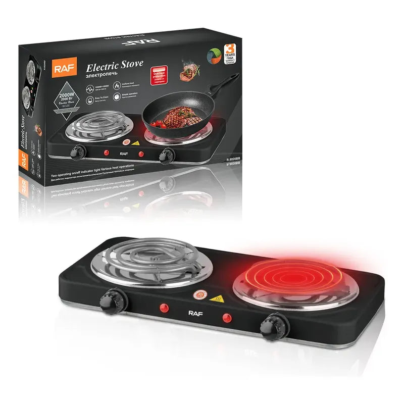 Cocina Eléctrica Portátil Sq 2 Quemadores 2000w Acero Inoxidable Negra Negro