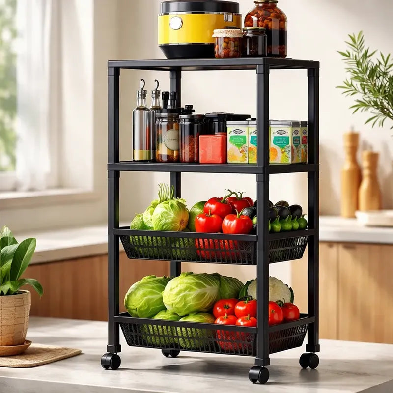 Carrito Organizador 4 Niveles Multiuso Verdulero Con Cesta Negro