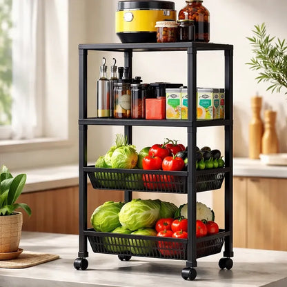 Carrito Organizador 4 Niveles Multiuso Verdulero Con Cesta Negro