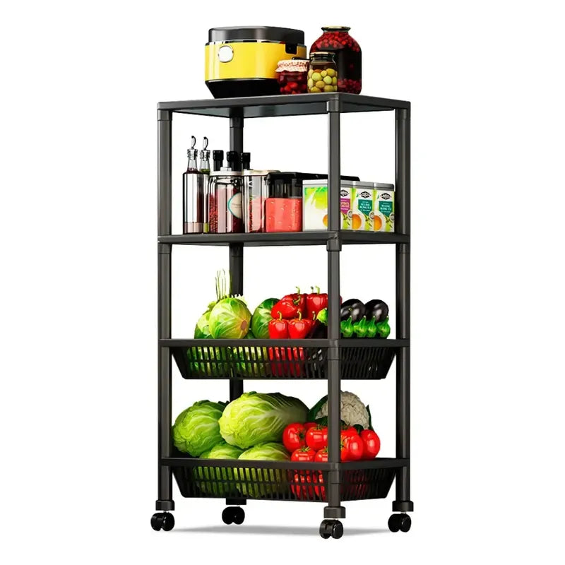 Carrito Organizador 4 Niveles Multiuso Verdulero Con Cesta Negro
