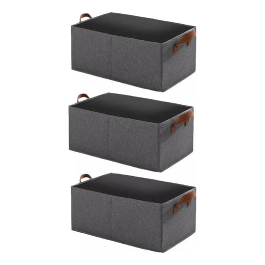 Canasta Organizador Ropa Caja Plegable Almacenamiento Pack 3 Gris Oscuro Lisa