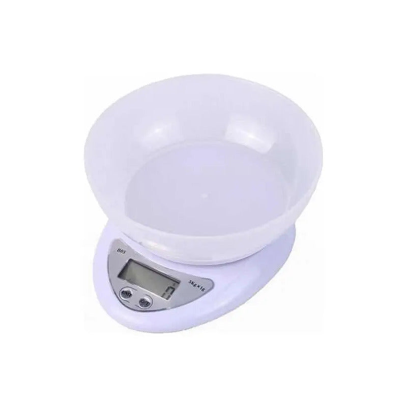 Pesa Digital Mini Gramera Recipiente Bowl Cocina 5 Kilos 1gr Capacidad Máxima 5 Kg Color Blanca Blanco