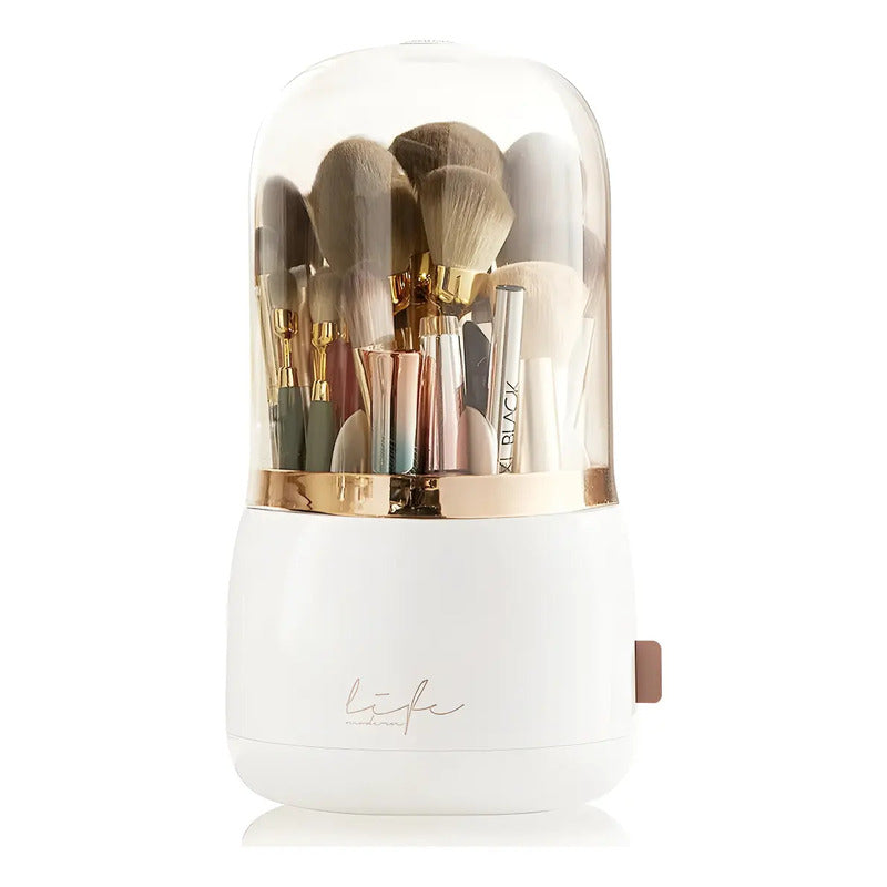 Organizador Giratorio Para Brochas De Maquillaje Con Tapa Blanco