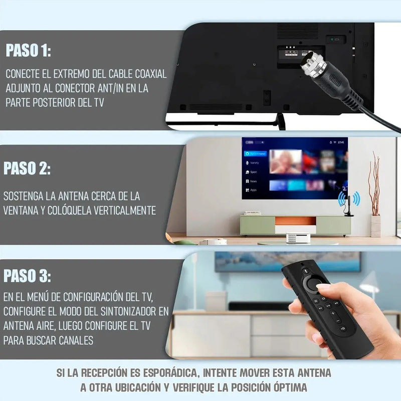 Antena Digital Para Tv De Exterior E Interior, Con Cable De 5 M Negro