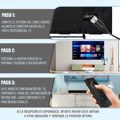 Antena Digital Para Tv De Exterior E Interior, Con Cable De 5 M Negro