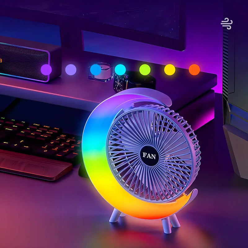 Mini Ventilador De Escritorio Portátil Irm Con Luz Led Multicolor Y Carga Usb 23.5 Cm 50hz/60hz Blanco Abs 3