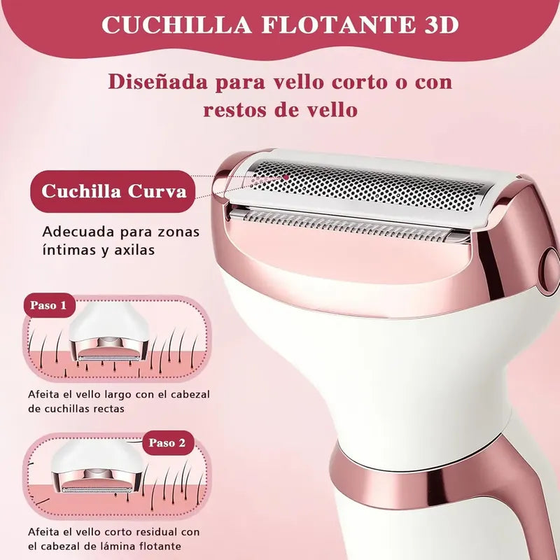Depiladora Electrica Mujer, 4 En 1 Rasuradora Mujer Portátil Sin Dolor, Afeitadora Femenina Usb Recargable, Impermeable Ipx7, Apto Para Bikini, Axilas, Brazos Y Facial Blanco