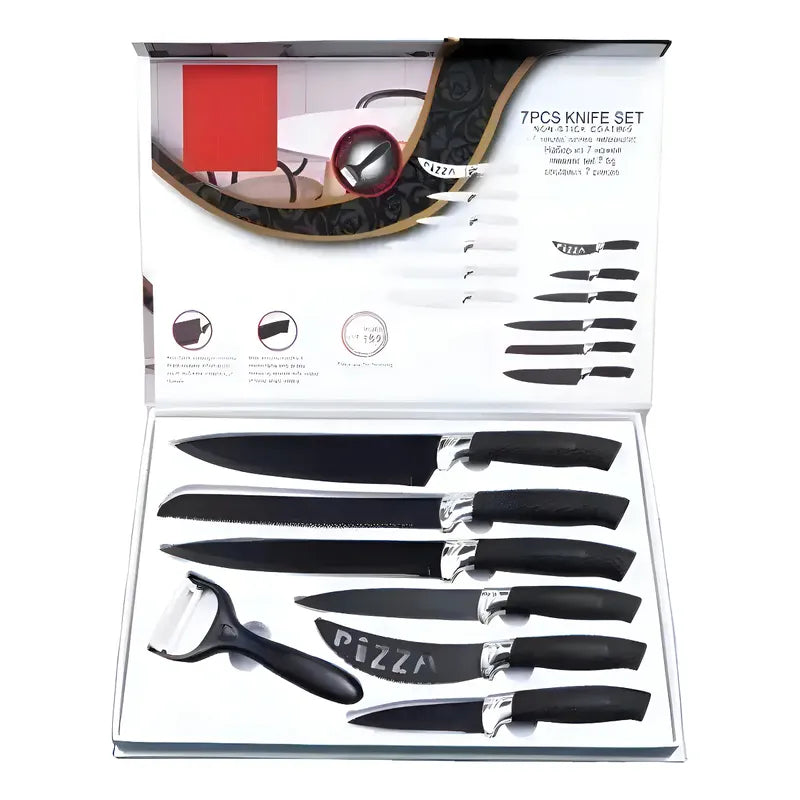 Set Cuchillos De Cocina Acero Inoxidable Antibacterial 7pcs Negro