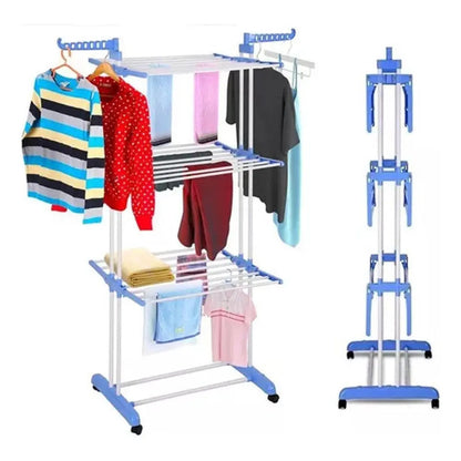 Tendedero 3 Niveles De Pie Colgador Ropa Con Rueda Vertical Portatil Color Blanco Y Azul Genérica Blanco/azul
