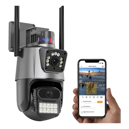 Cámara De Seguridad Wifi Exterior Hamrol P15q-8mp-us 4k 8mp Con Doble Lente Seguimiento Automático Con Alarma Negro