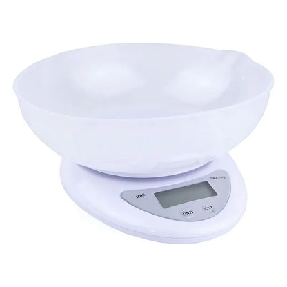 Pesa Digital Mini Gramera Recipiente Bowl Cocina 5 Kilos 1gr Capacidad Máxima 5 Kg Color Blanca Blanco