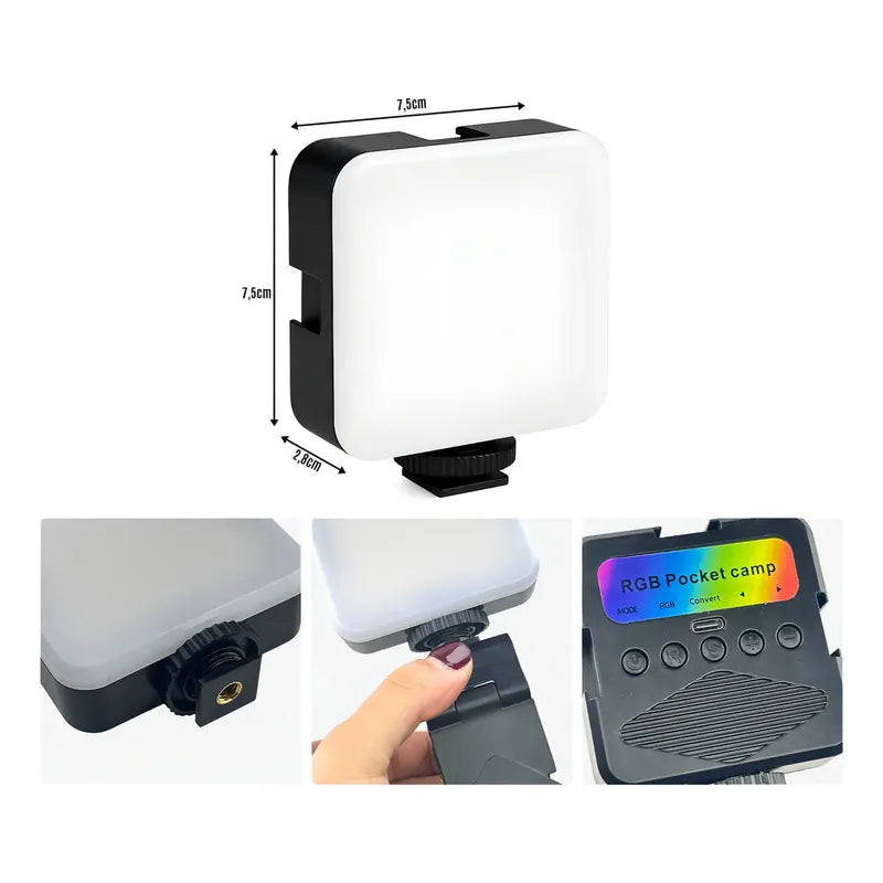 Luz Led Recargable Mushovi Qx-16 Foco Rgb Para Selfies Y Videos 1800mah Negro