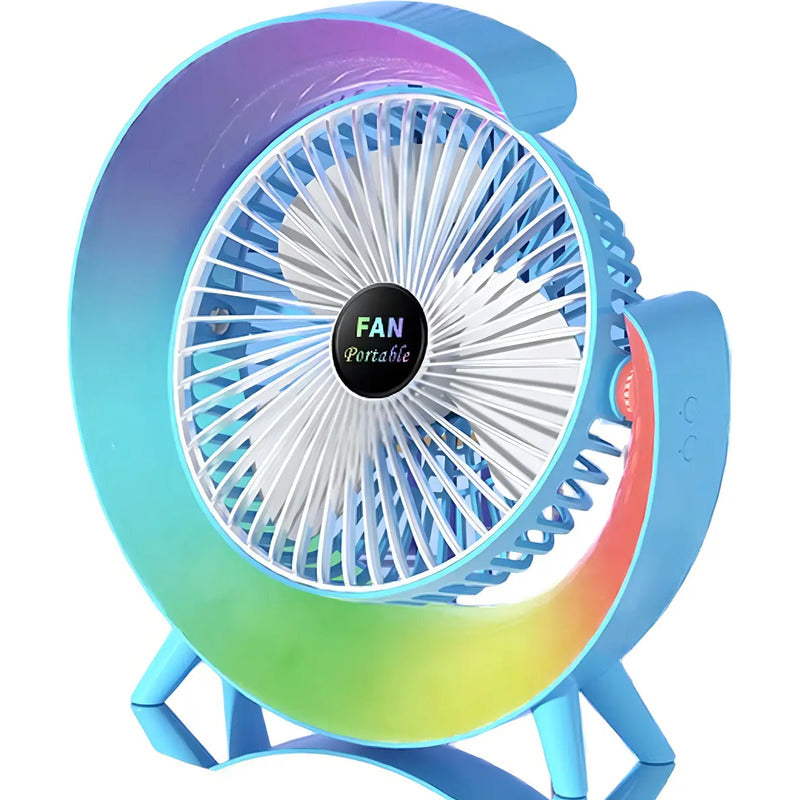 Mini Ventilador De Escritorio Portátil Irm Con Luz Led Multicolor Y Carga Usb 23.5 Cm 50hz/60hz Blanco Abs 3
