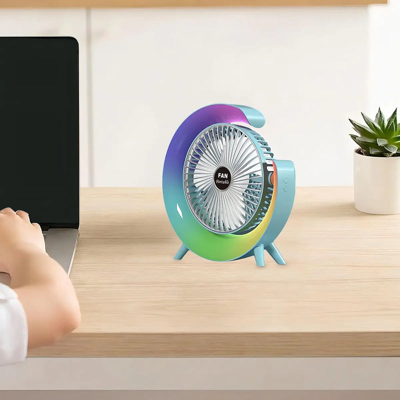 Mini Ventilador De Escritorio Portátil Irm Con Luz Led Multicolor Y Carga Usb 23.5 Cm 50hz/60hz Blanco Abs 3