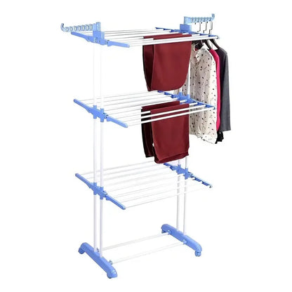 Tendedero 3 Niveles De Pie Colgador Ropa Con Rueda Vertical Portatil Color Blanco Y Azul Genérica Blanco/azul