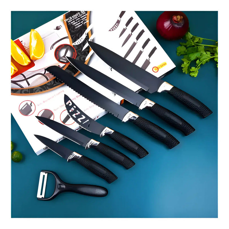Set Cuchillos De Cocina Acero Inoxidable Antibacterial 7pcs Negro