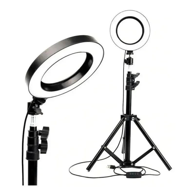 Anillo Aro Luz Led Fotografía 26 Cm + Trípode Ajustable Estructura Negro Luz Blanco Frío