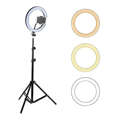 Anillo Aro Luz Led Fotografía 26 Cm + Trípode Ajustable Estructura Negro Luz Blanco Frío