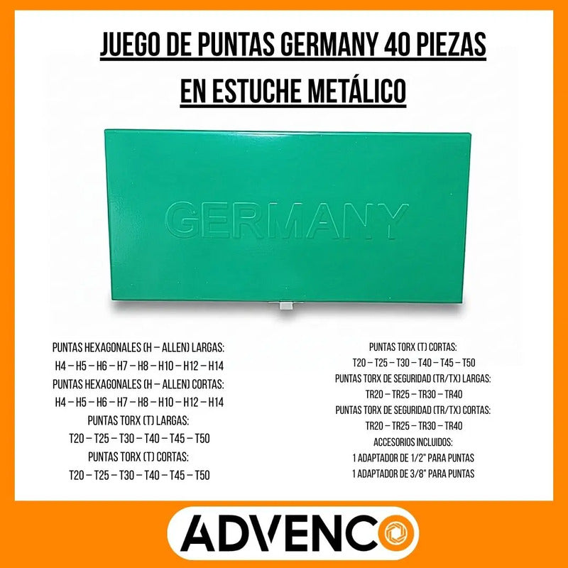 Juego De Puntas Germany 40 Piezas En Estuche Metálico