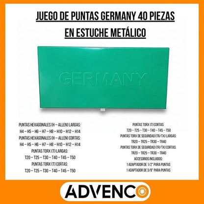 Juego De Puntas Germany 40 Piezas En Estuche Metálico