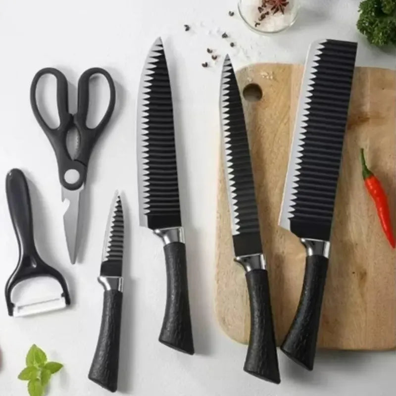 Set De Cuchillos Cocina Profesional Multiuso Tijera+pelador Negro