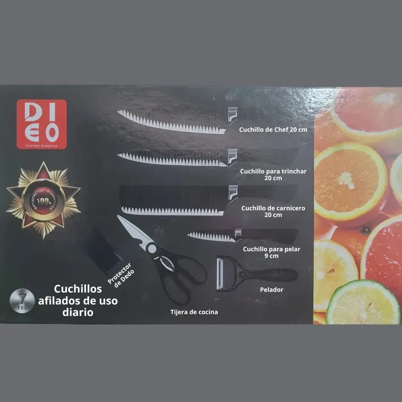 Set De Cuchillos Cocina Profesional Multiuso Tijera+pelador Negro