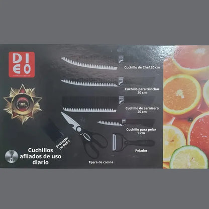 Set De Cuchillos Cocina Profesional Multiuso Tijera+pelador Negro