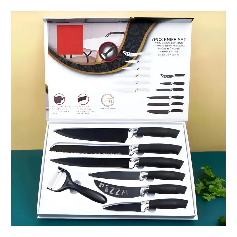 Set Cuchillos De Cocina Acero Inoxidable Antibacterial 7pcs Negro