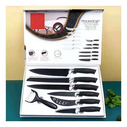 Set Cuchillos De Cocina Acero Inoxidable Antibacterial 7pcs Negro