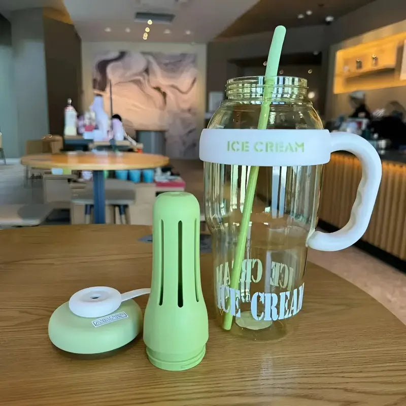 Botella Taza Vaso Ice Cream 1.3 Litros Ice Cream Con Popote Verde Claro
