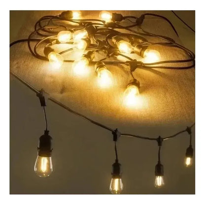 Guirnalda Led Exterior 10 Metros 10 Ampolletas Luz Amarilla Cable Negro Amarillo