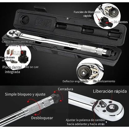 Torquímetro Profesional 1/2 Traba Regulable Precisión 2.9 A 21 Kg Herramienta Ajuste Torque Con Estuche Mecánico Taller Auto Moto Automotriz Trinquete Seguro Medidor Cromado Fijo Plateado