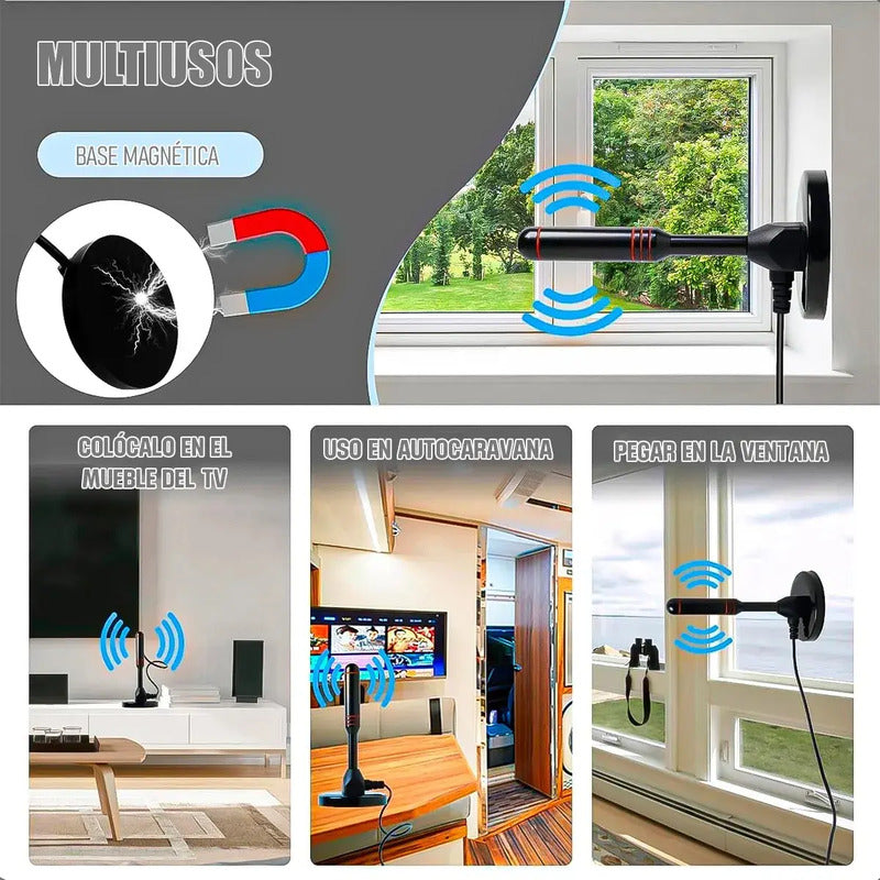 Antena Digital Para Tv De Exterior E Interior, Con Cable De 5 M Negro
