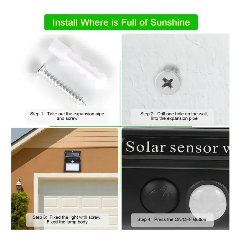 Foco Led Solar 30 Led Con Sensor Movimiento Exterior /003221 Color De La Carcasa Negro Color De La Luz Blanco Frío
