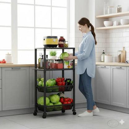 Carrito Organizador 4 Niveles Multiuso Verdulero Con Cesta Negro