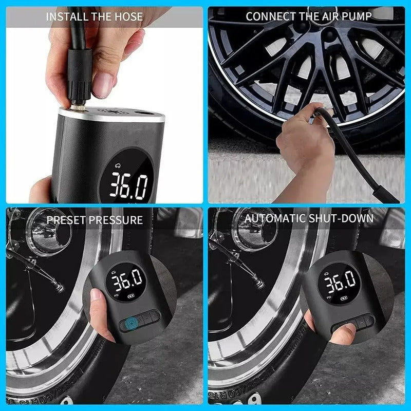 Inflador De Llantas Portable Compresor Carro Moto Balon Color Negro Fase Eléctrica Monofásica 52 Bits 110v/220v